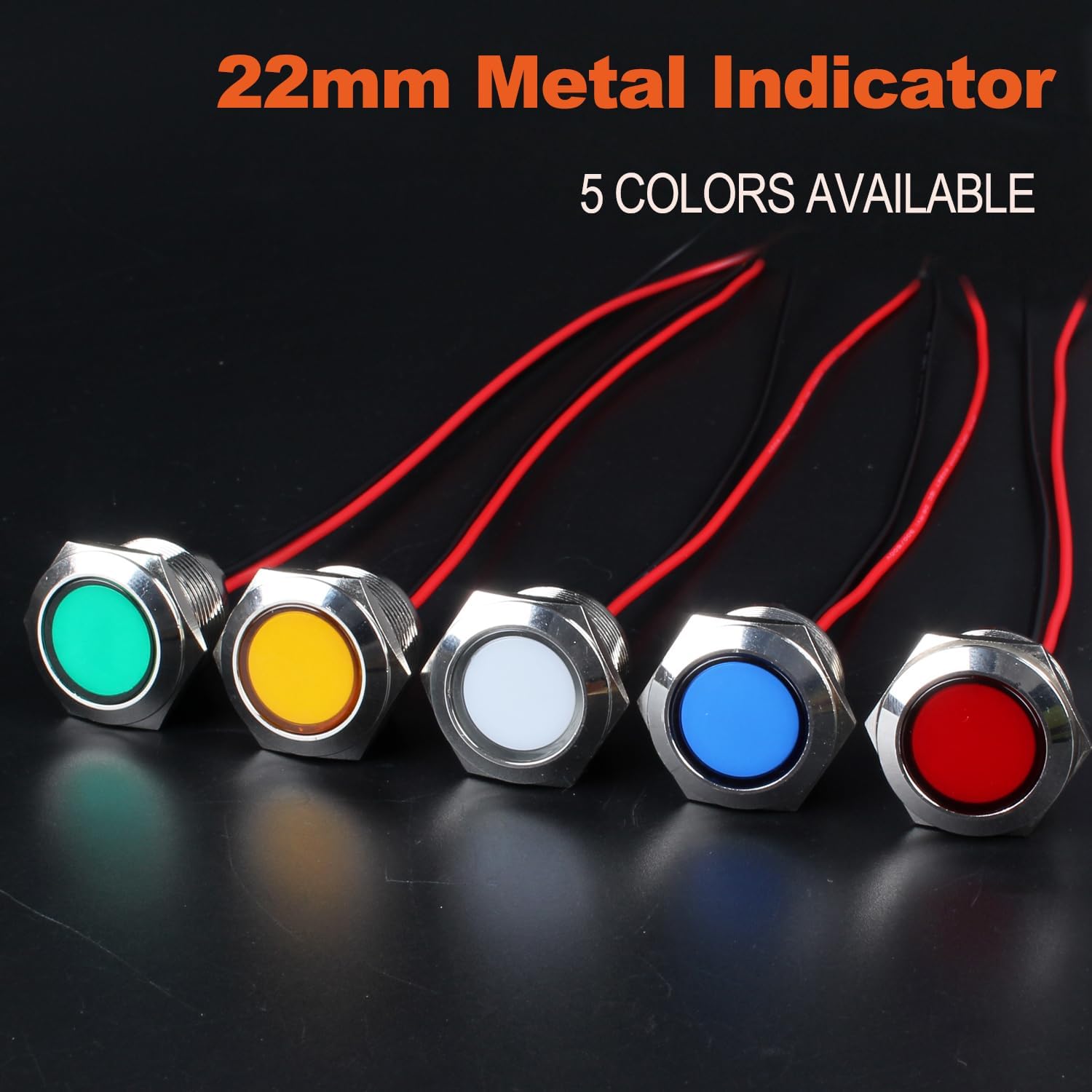 2 luces indicadoras LED de 0.866 in (78 pulgadas), 110-220VCA 20mA ahorro de energía de metal impermeable IP67 lámpara piloto LED cabeza plana con
