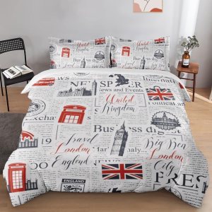 Juego de funda de edredón, juego de ropa de cama retro vintage con mapa de Londres para niños y adultos, decoración de dormitorio de inglés Juego de funda de edredón, juego de ropa de cama retro vintage con mapa de Londres para niños y adultos, decoración de dormitorio de inglés