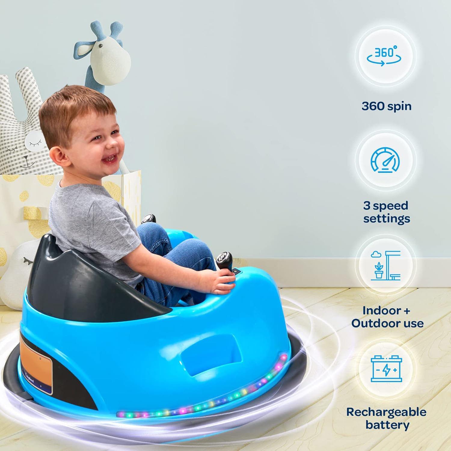 Coche de parachoques para niños pequeños, bebés y niños, auto eléctrico de parachoques con Bluetooth, música y control remotocertificado de