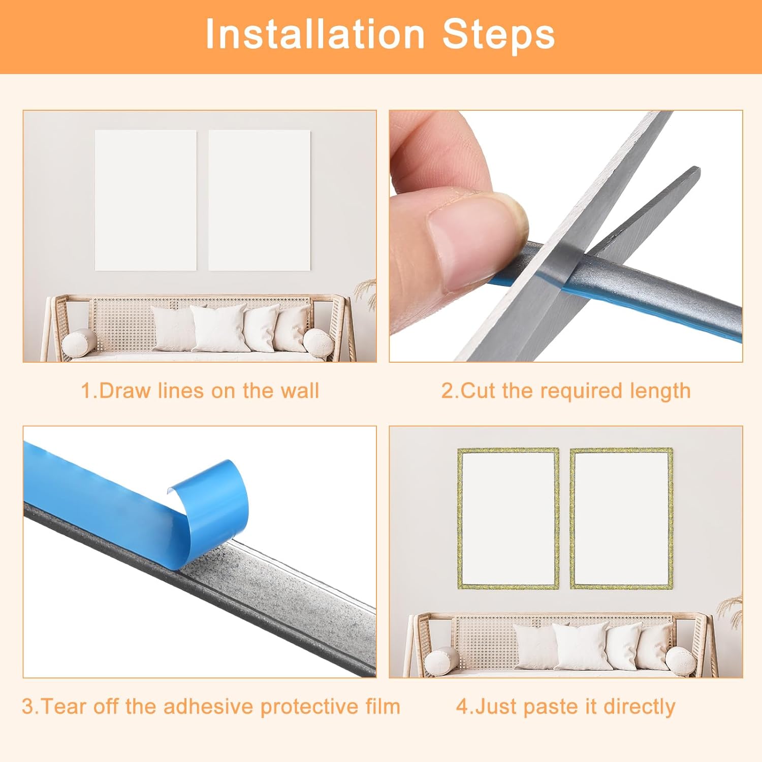 uxcell 2 piezas de moldura flexible autoadhesiva, moldura de techo de 20 pies para despegar y pegar, cinta decorativa de sellado de tira de