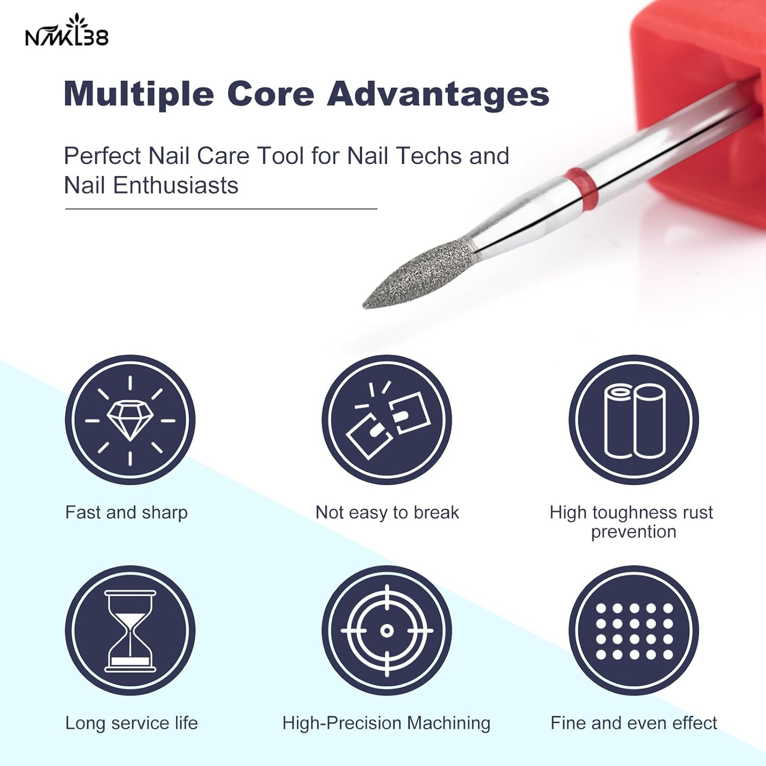 NMKL38 Broca para cutícula de diamante en forma de llama para manicura profesional para preparación de uñas 332 vástago broca (240-021R)
