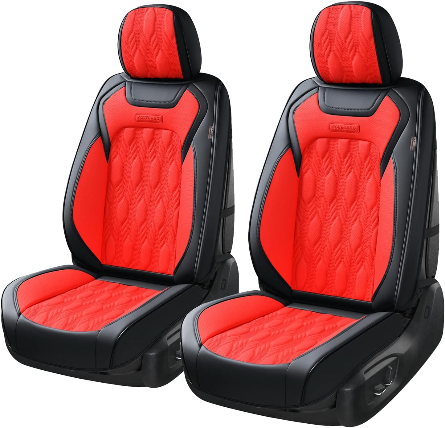 Coverado Fundas de asiento delantero de automóvil, fundas de asiento de piel de napa premium de lujo con patrón en relieve, protectores de asiento
