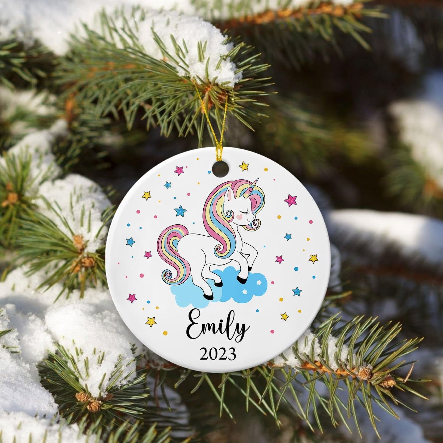 Adorno de cerámica de unicornio personalizado para niños, adorno de Navidad 2023, adorno de unicornio para bebé, adorno de Navidad de unicornio para