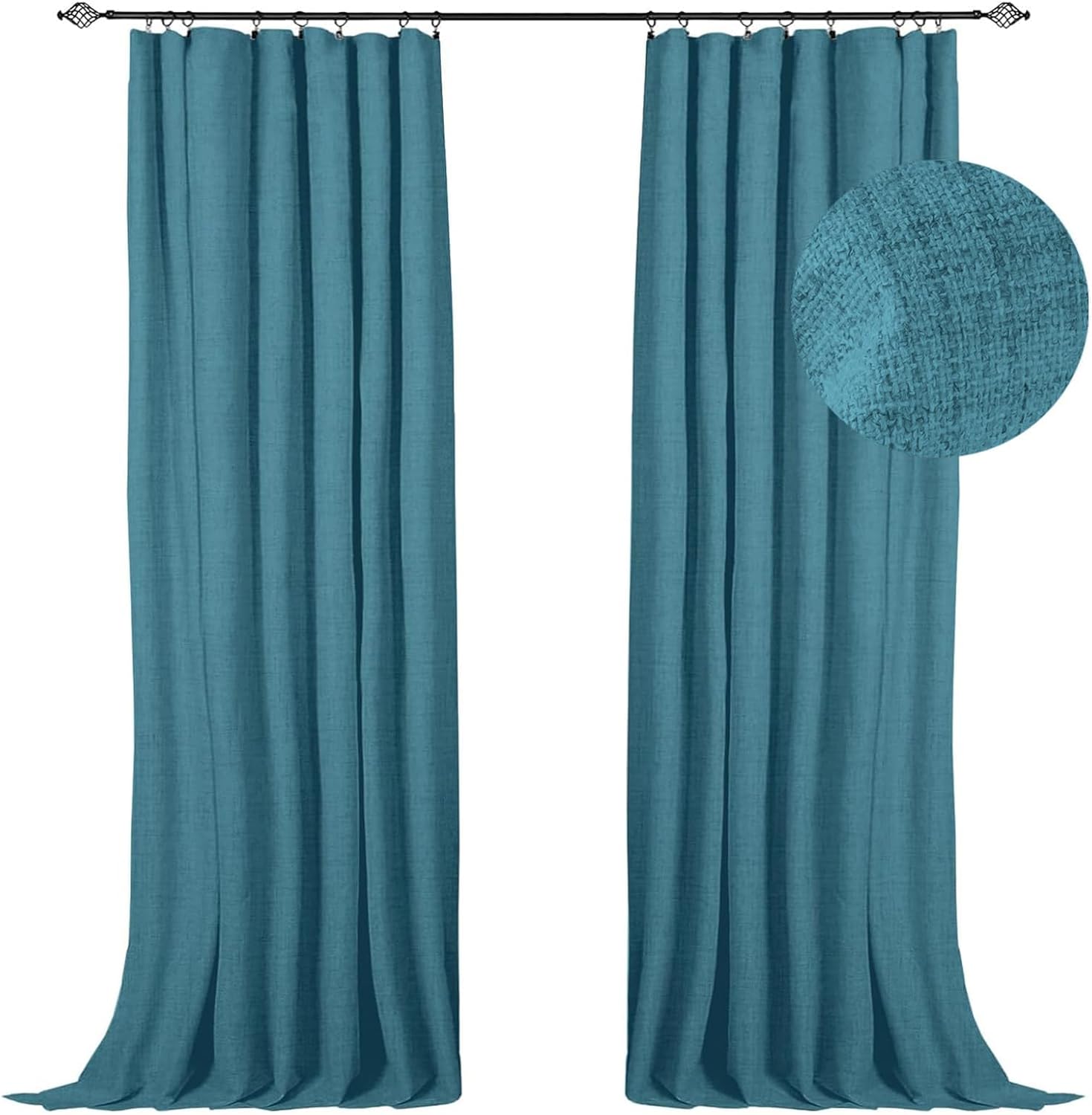 100% Blackout Shield Cortinas opacas de lino de 84 pulgadas de largo, juego de 2 paneles, anillos de clipcortinas opacas con bolsillo para barra,