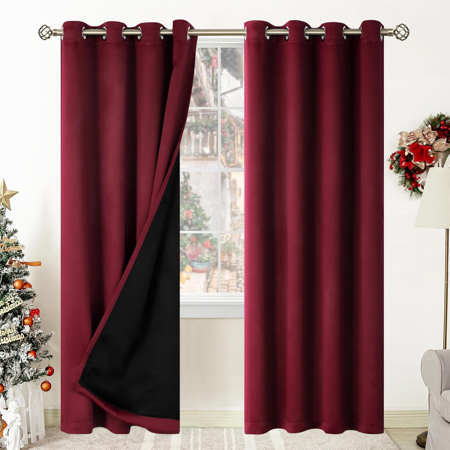 BGment – Cortinas con aislamiento térmico para habitación, 100% opacas, con forro negro, cortina de doble capa con ojales, reduce el ruido (52 x
