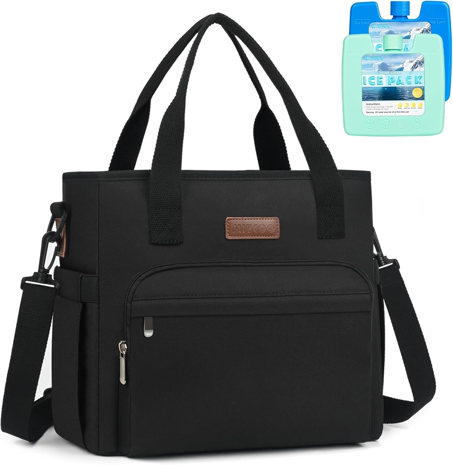 MIYCOO – Lonchera unisex, a prueba de fugas, con aislamiento, grande, con 2 compresas frías, color negro