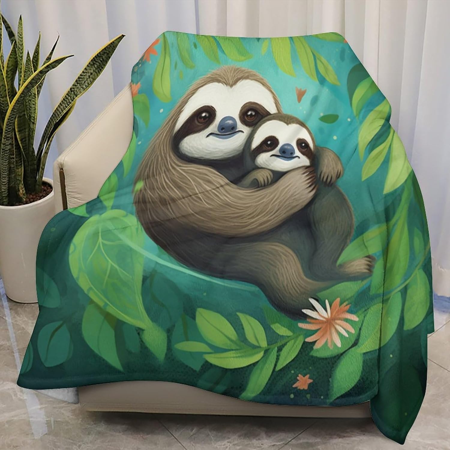 Manta ligera de franela con diseño de perezoso, manta cálida y acogedora para ropa de cama y sofá de invierno, 50 x 60 pulgadas, para adolescentes
