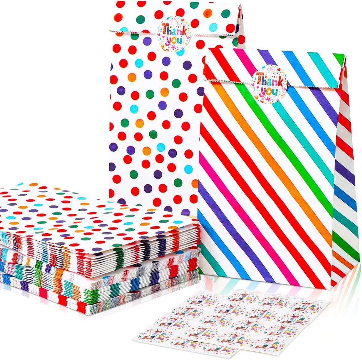 Vammy 30 bolsas de papel de regalo de arcoíris para fiestas, bolsas de regalo de papel kraft seguras para alimentos, bolsas de dulces con 36