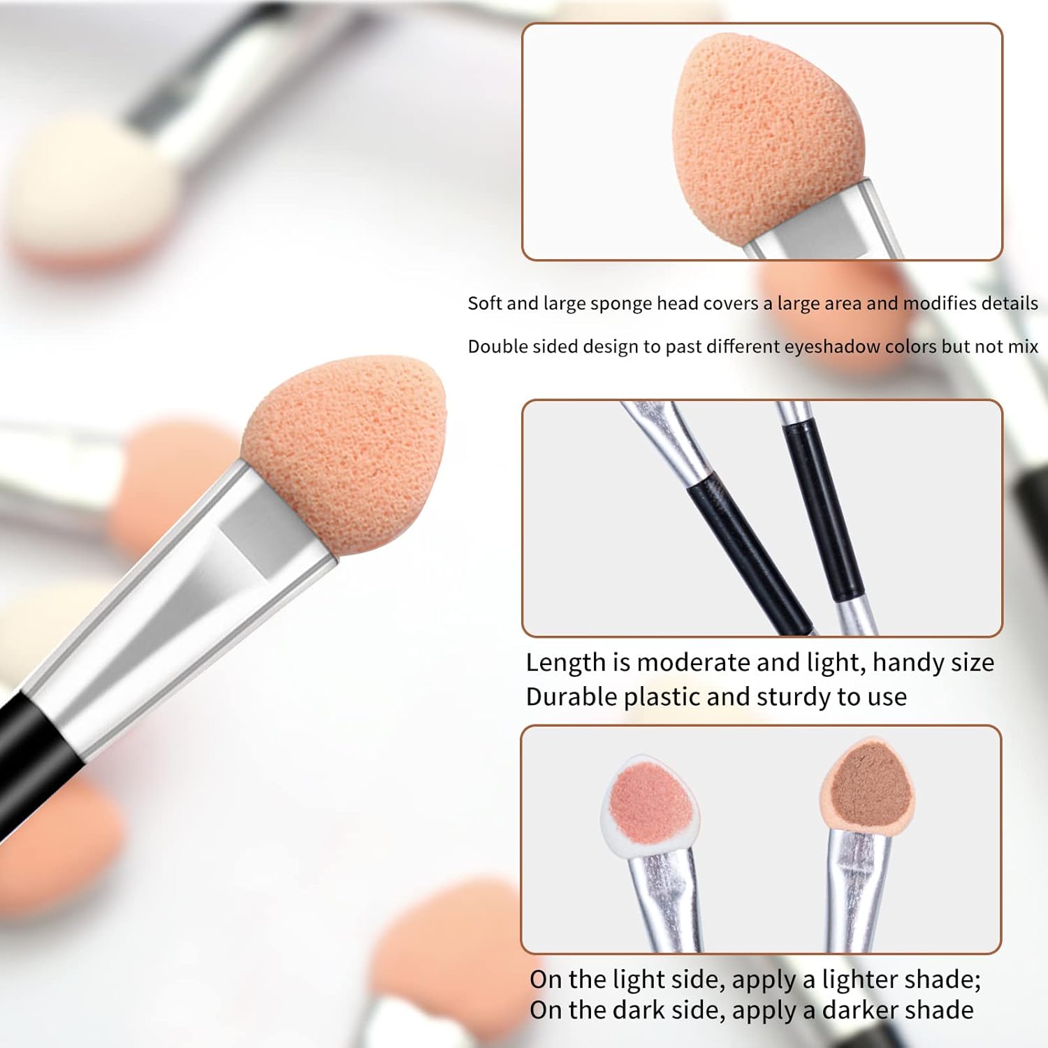 Neuorge 30 aplicadores desechables de sombra de ojos de doble cara, brochas profesionales de esponja de doble cabeza, herramienta cosmética de