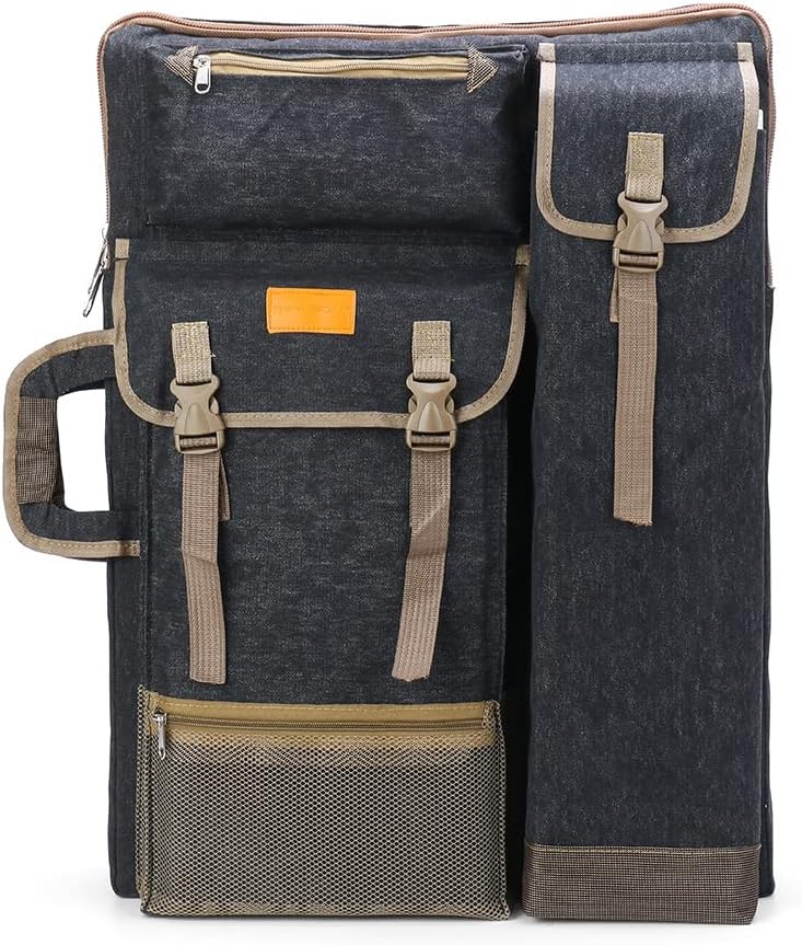 TRANSON Art Portfolio Case Artist Mochila Bolsa de Lona Grande 26″ x 19.5″ Color Negro