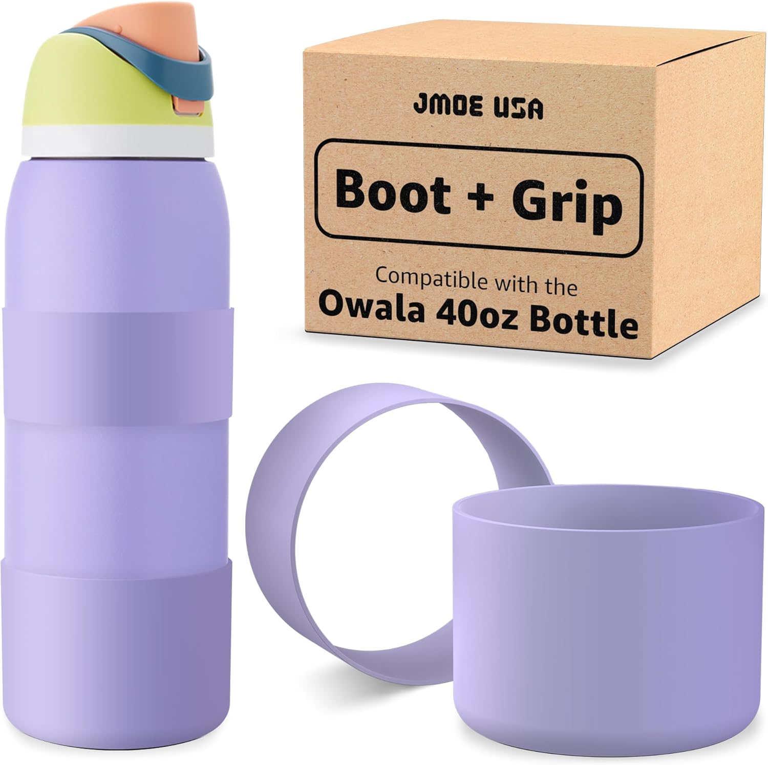 Jmoe USA Funda de silicona para bota + agarre de mano para botella de agua Owala de 40 onzas, sin BPA y goma de silicona de grado alimenticio,