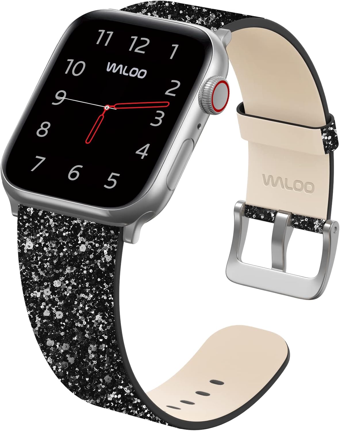WALOO Correa de repuesto de cuero genuino con purpurina brillante compatible con tu Apple Watch Series 87654321SE, se adapta a tamaños de 1.496in,