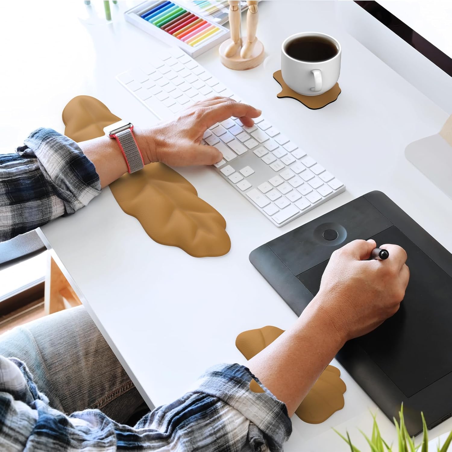 iCasso Juego de reposamuñecas para teclado, almohadilla ergonómica de espuma viscoelástica para teclado y mouse, fácil de escribir y aliviar el