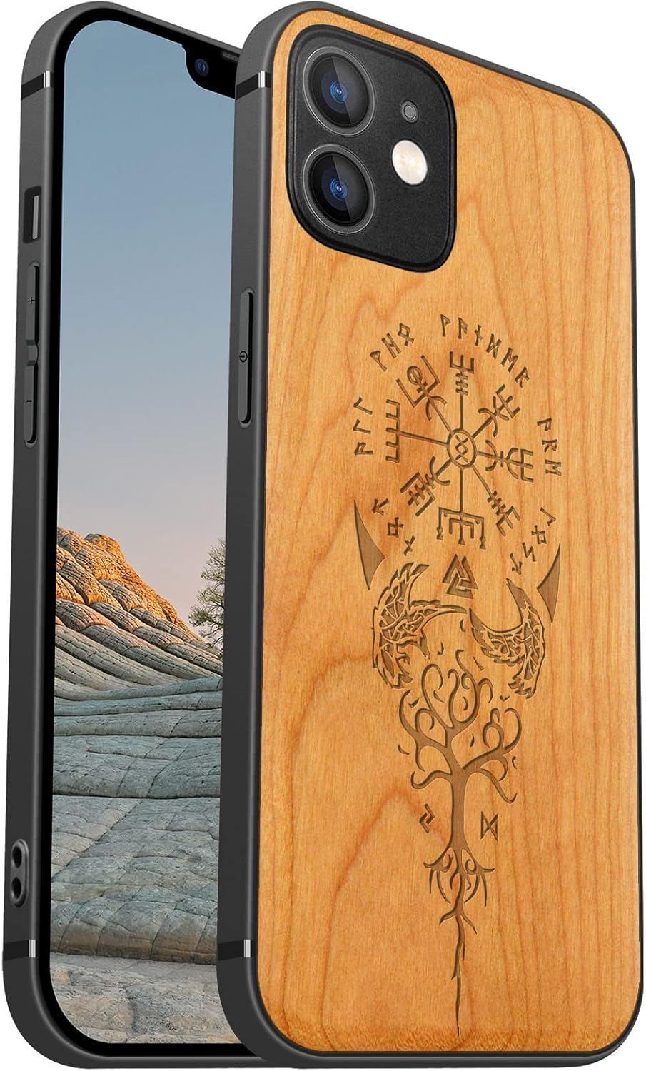 Carveit Funda magnética de madera para iPhone 12 madera real dura y TPU suave a prueba de golpes, funda protectora híbrida única y elegante de
