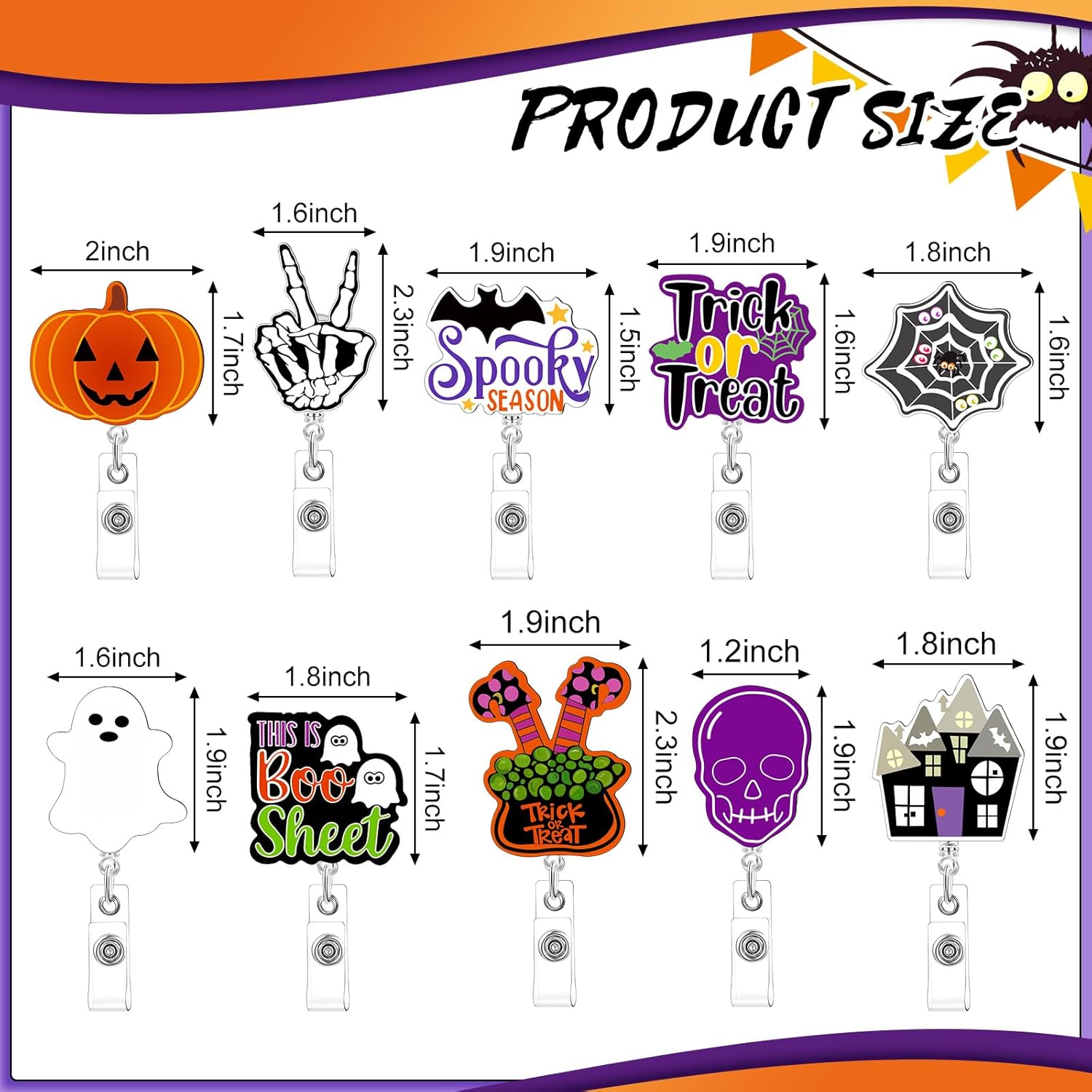 10 carretes de insignias de Halloween que brillan en la oscuridad, carretes retráctiles de Halloween para enfermeras, lindos portatarjetas de