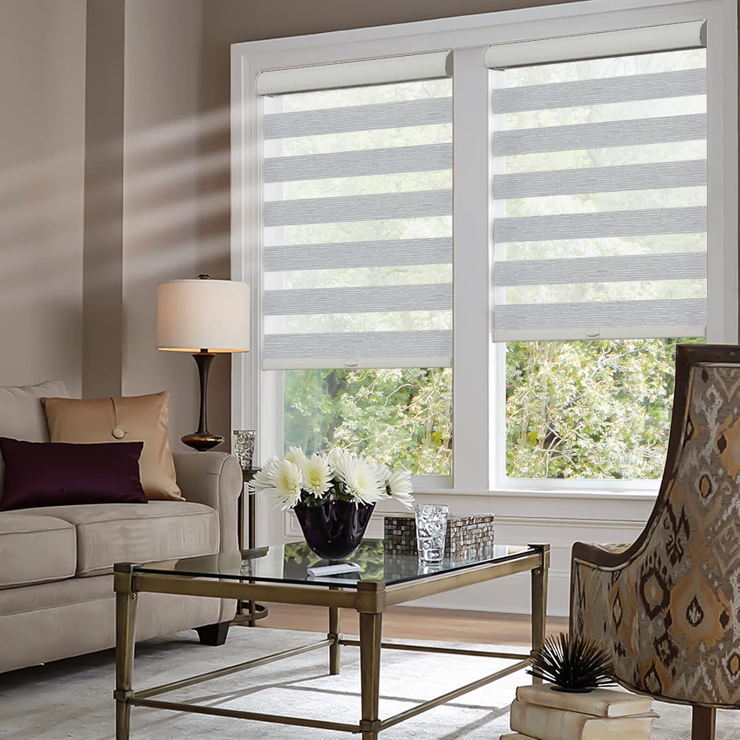 Tonature Persianas de cebra de tamaño personalizado para ventanas, persianas enrollables inalámbricas, filtrado de luz privadas para el hogar,