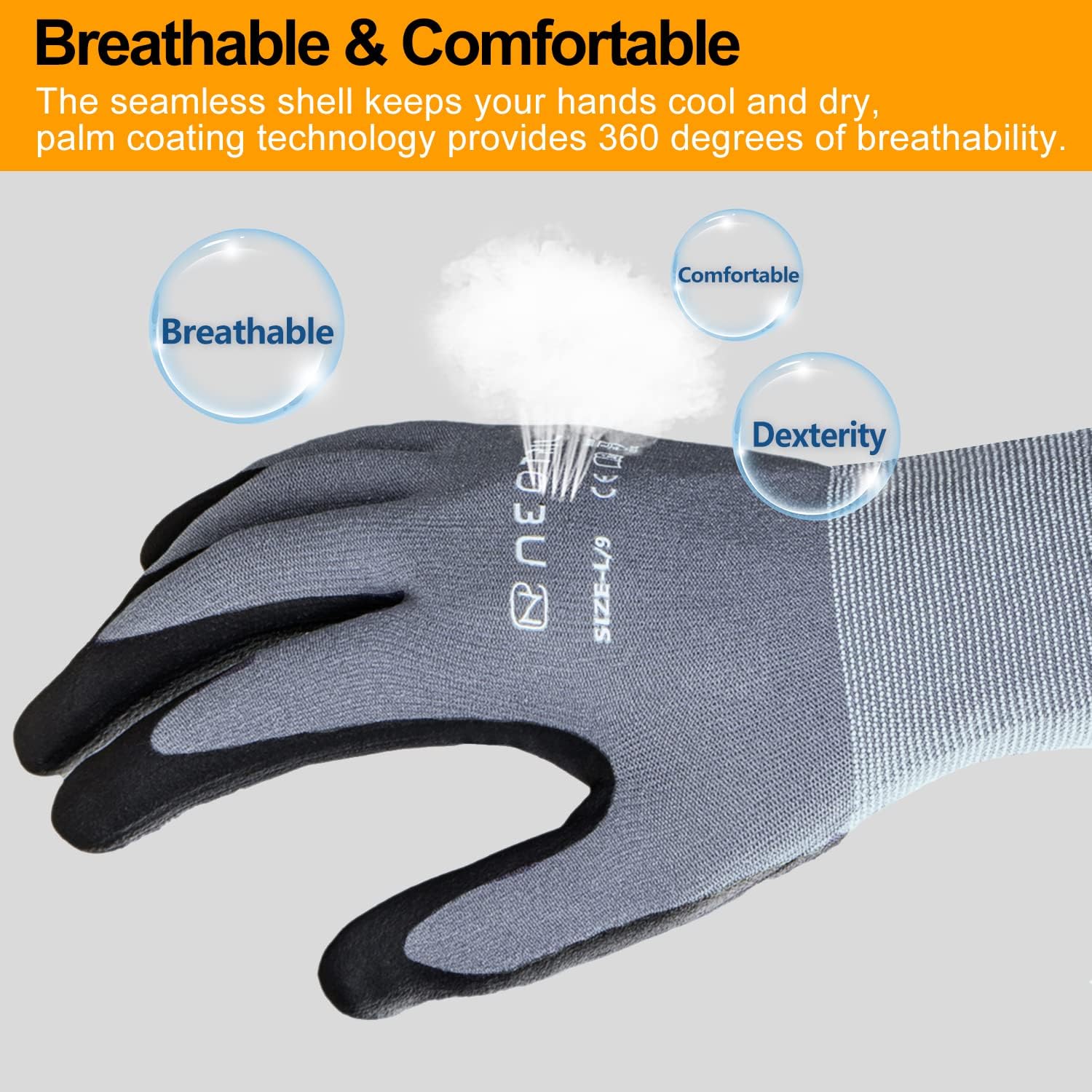 Guantes de trabajo de seguridad con revestimiento de nitrilo de microespuma, 361236 pares, guantes de trabajo de nailon transpirable para hombres y