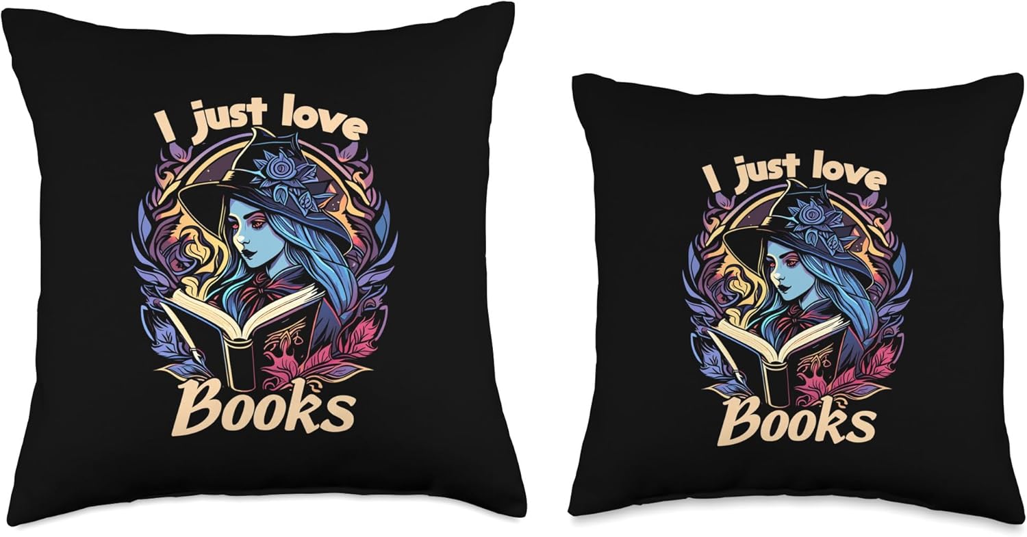 I just love reading books helloween outfit women Halloween Decoration-Mad Witch-I just Love Reading Books Throw Pillow, 16×16, Multicolor