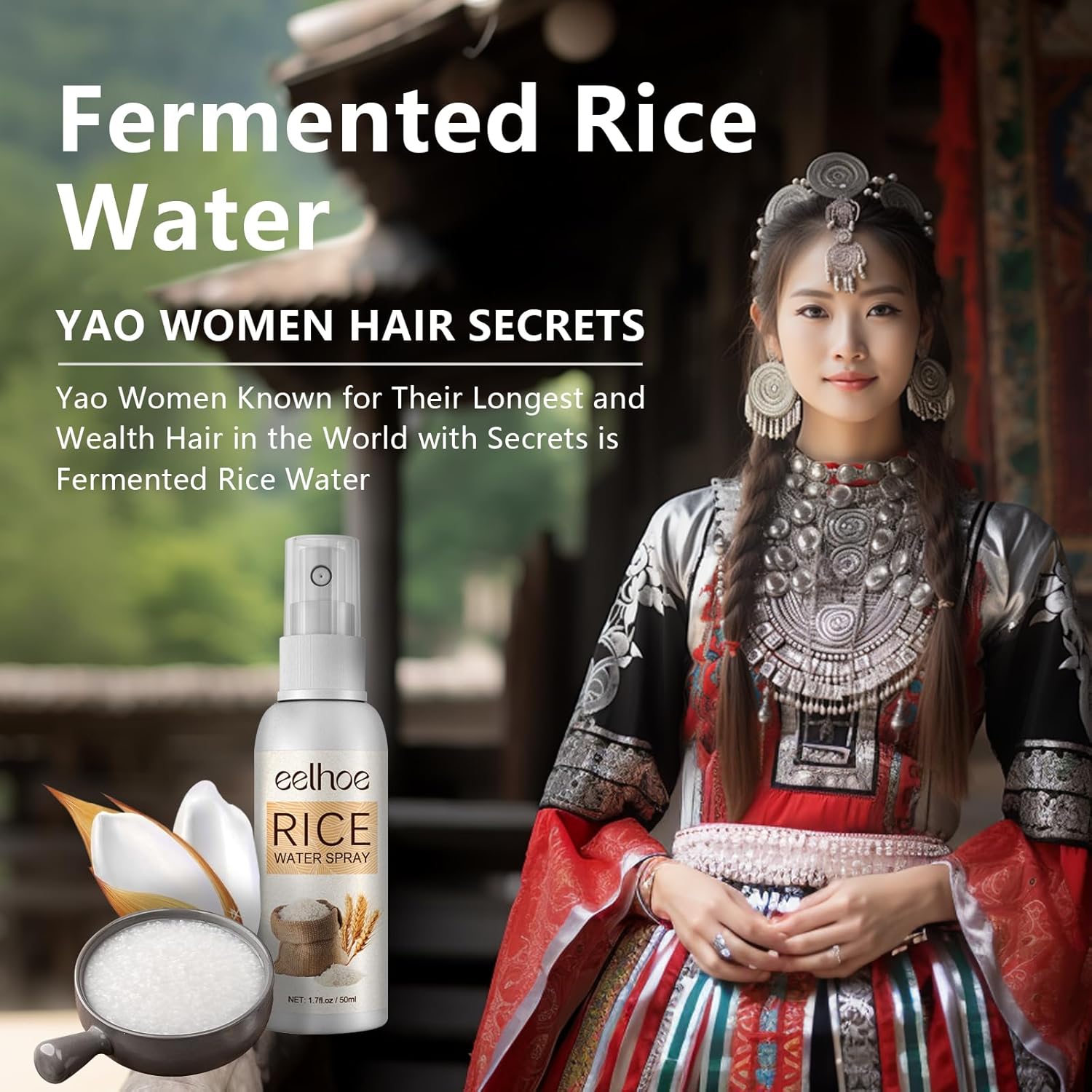 LIESE Agua de arroz para el crecimiento del cabello, suero para el crecimiento del cabello con aceite de romero para mujeres y hombres, spray de