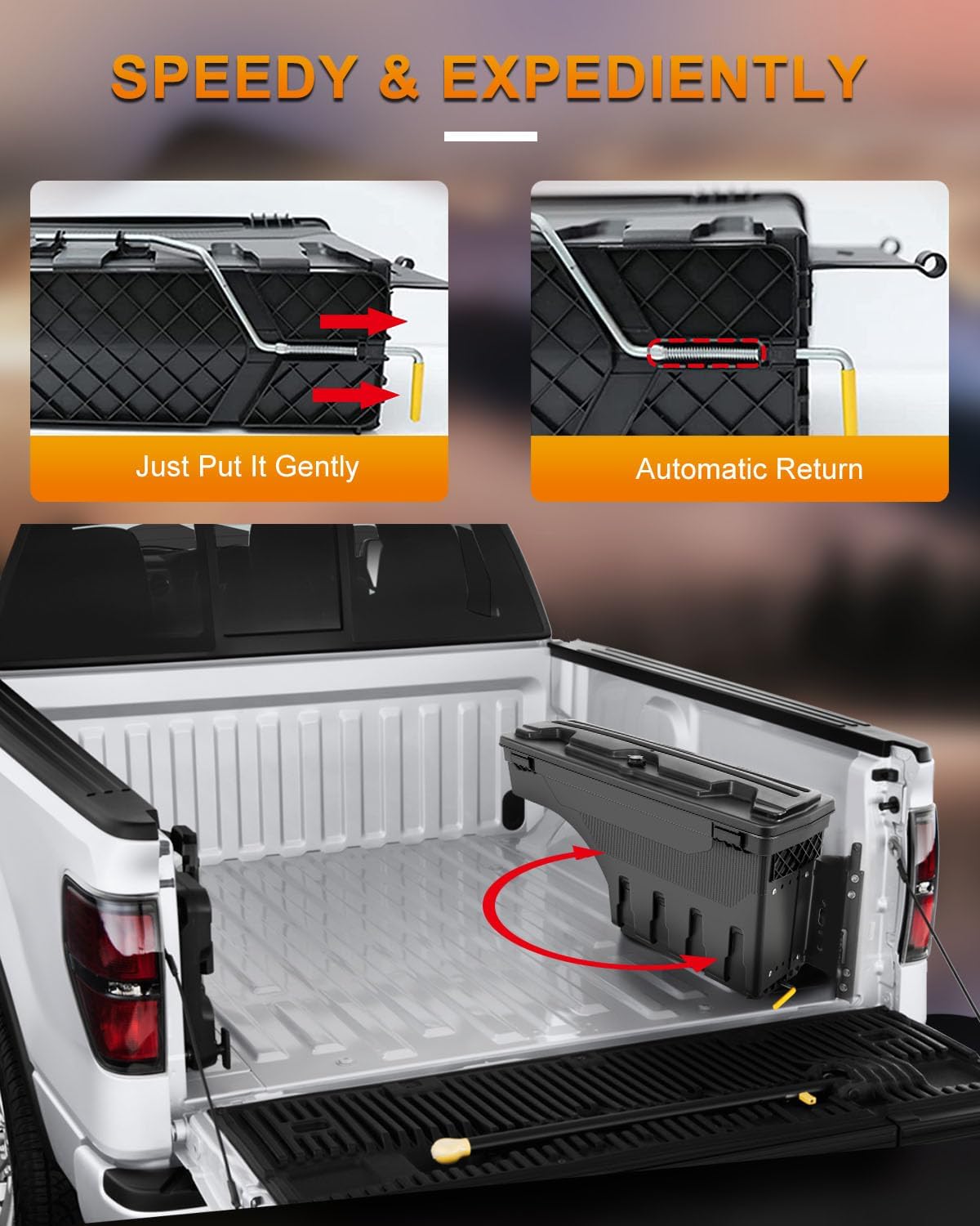 ROADFAR Caja de almacenamiento de repuesto para caja de camioneta del lado derecho del pasajero para Dodge Ram 1500 2019-2021, tapa con cerradura