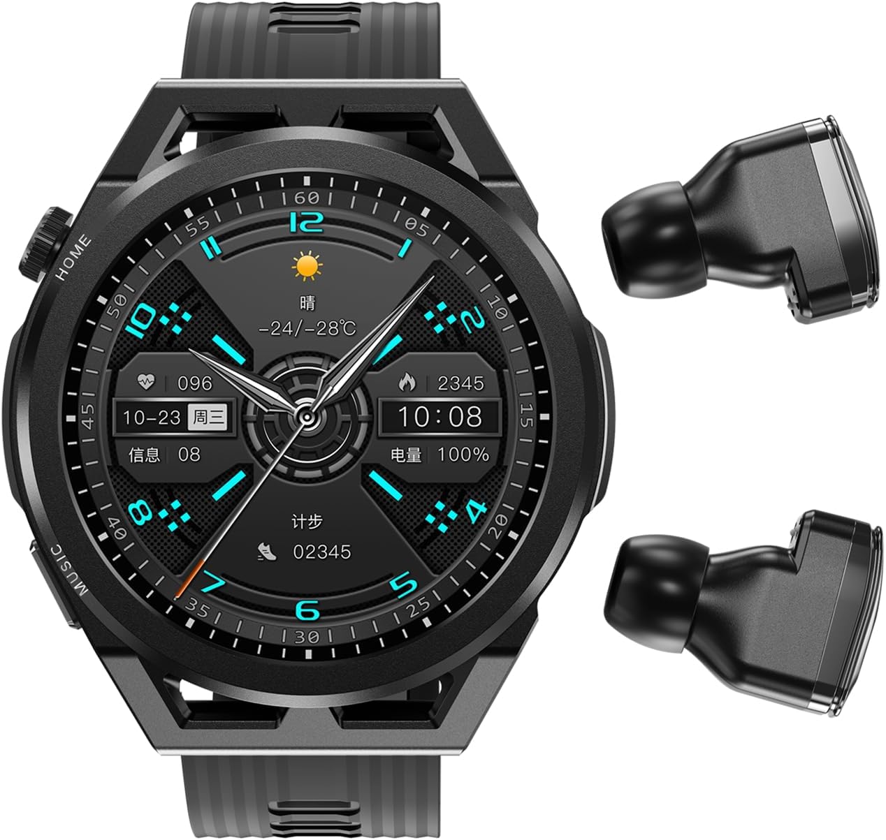 N18 Smart Watch with Earbuds 1.53 Inch Smartwatch Wireless Headphones Combo TWS Health Monitor Fitness Tracker Built-in 4G Memory Local MP3 Player