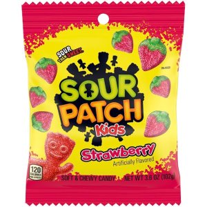 Sour Patch Peg Bag Candy, 3.6 onzas (fresa) Sour Patch Peg Bag Candy, 3.6 onzas (fresa)