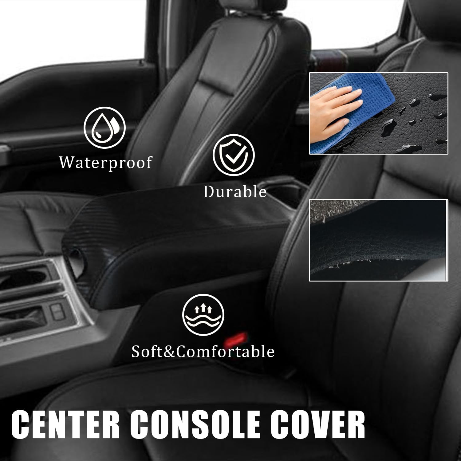 Pincuttee Funda de consola central para Ford F150 F250 F350 F450 15-21, funda de cuero de fibra de carbono, cubierta protectora de caja de consola