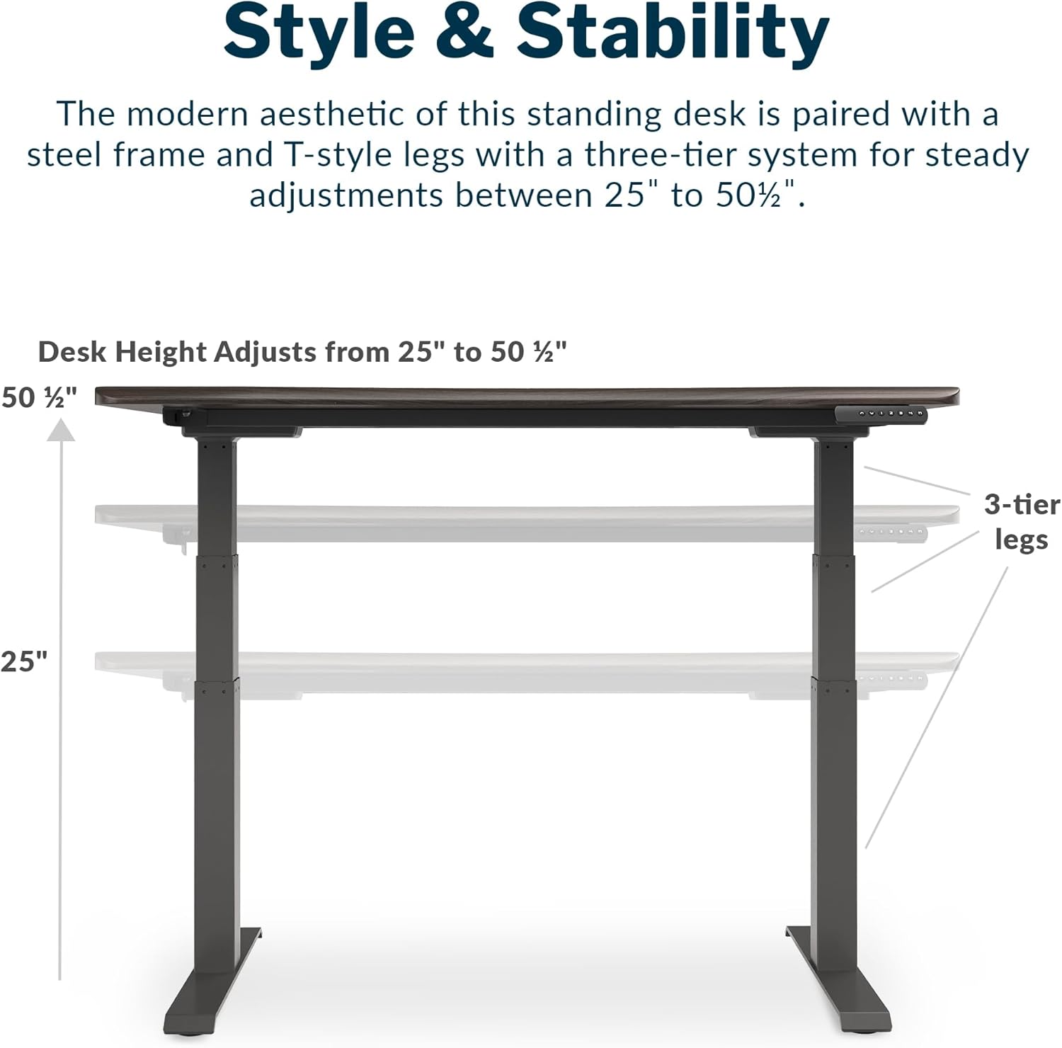 Vari VariDesk Ergo – Escritorio de pie ajustable en altura de 54 x 26 pulgadas, escritorio eléctrico curvado de pie con borde redondeado de cascada,