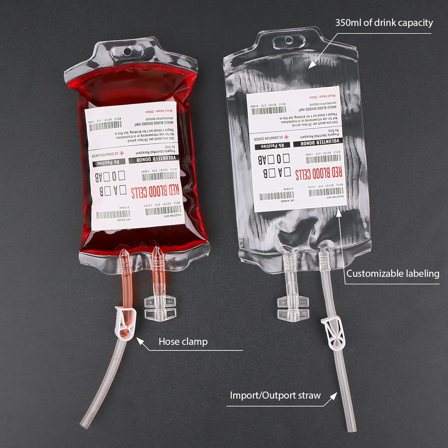 UNIMEIX Paquete de 10 bolsas de sangre de Halloween para bebidas, bolsas de bebida de sangre falsa, bolsas reutilizables para bebidas intravenosas