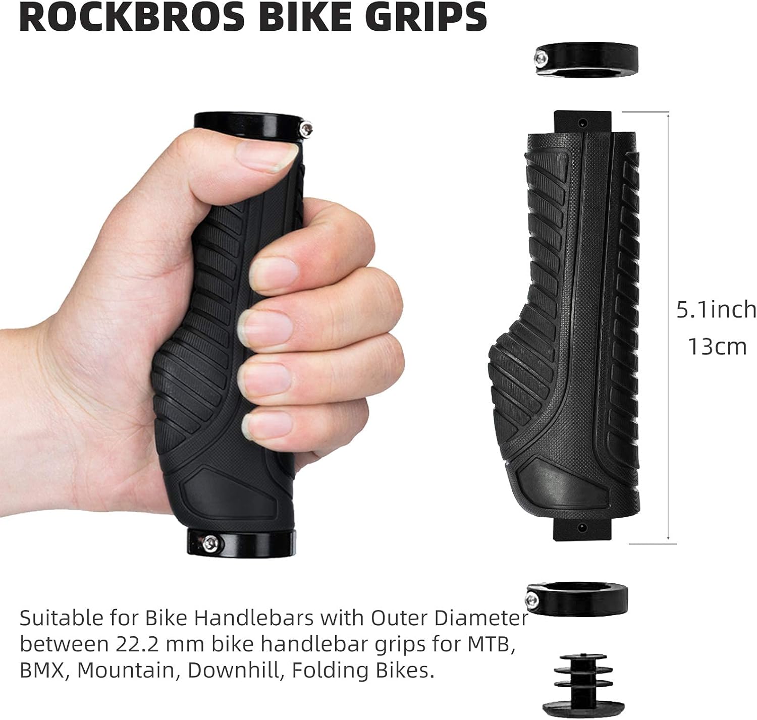 ROCKBROS Empuñaduras de bicicleta de montaña, empuñaduras para manillar de bicicleta, doble abrazadera de aluminio para MTB BMX, extremos de barra