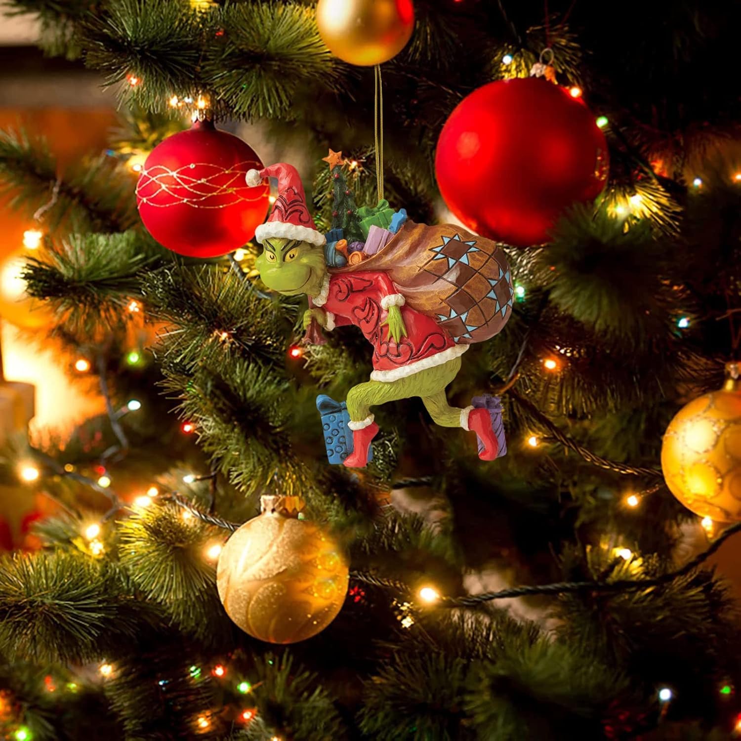 Adorno colgante de árbol de Navidad, divertido colgante decorativo de Navidad con diseño de monstruo de pelo verde, 1 pieza de regalo colgante de
