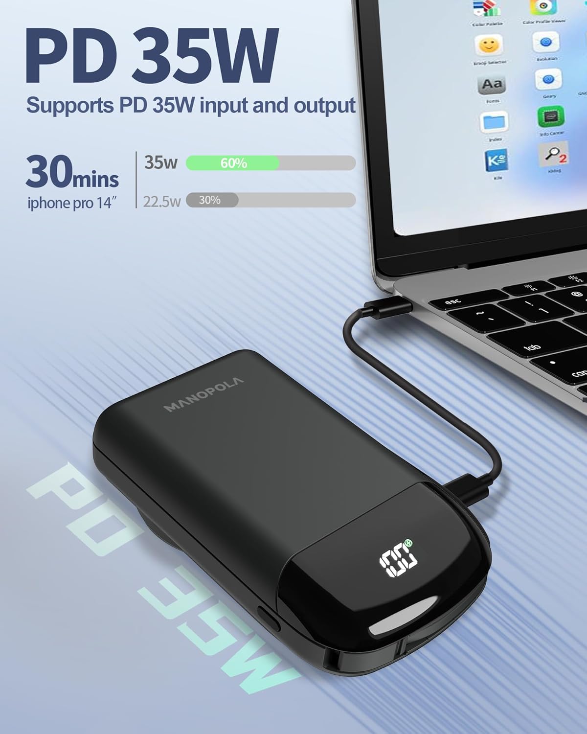 Banco de energía inalámbrico magnético de 35 W para iPhone 15141312ProMiniPro Max, paquete de batería Mag-Safe, cargador portátil de 10000 mAh con