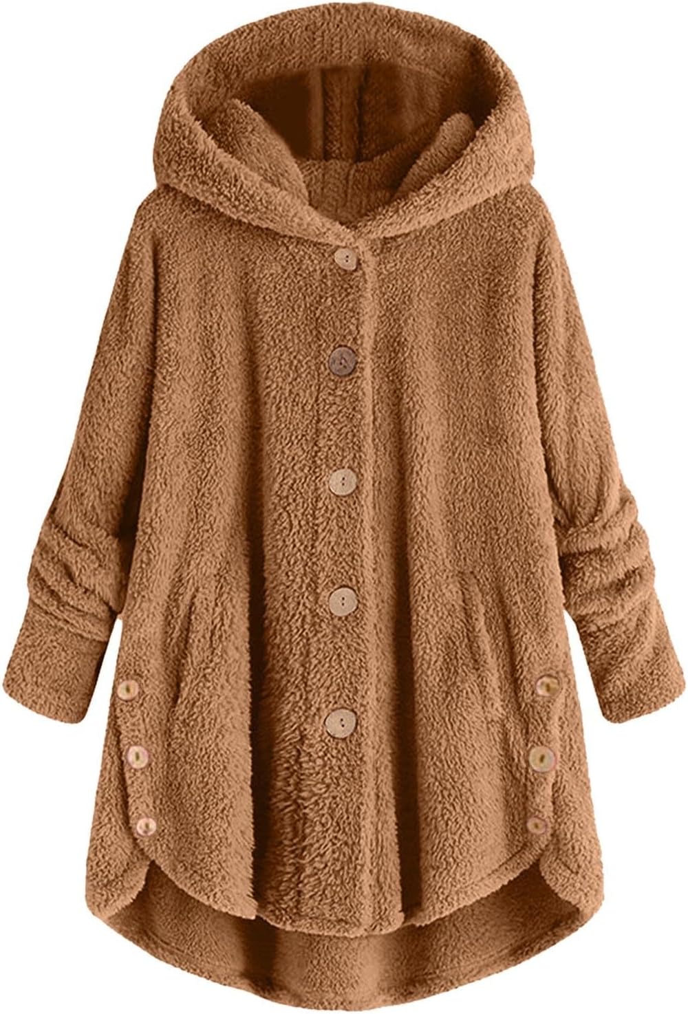 SNKSDGM Chaquetas de forro polar mullido con capucha para mujer, con botones, para exteriores, holgadas, con bolsillos