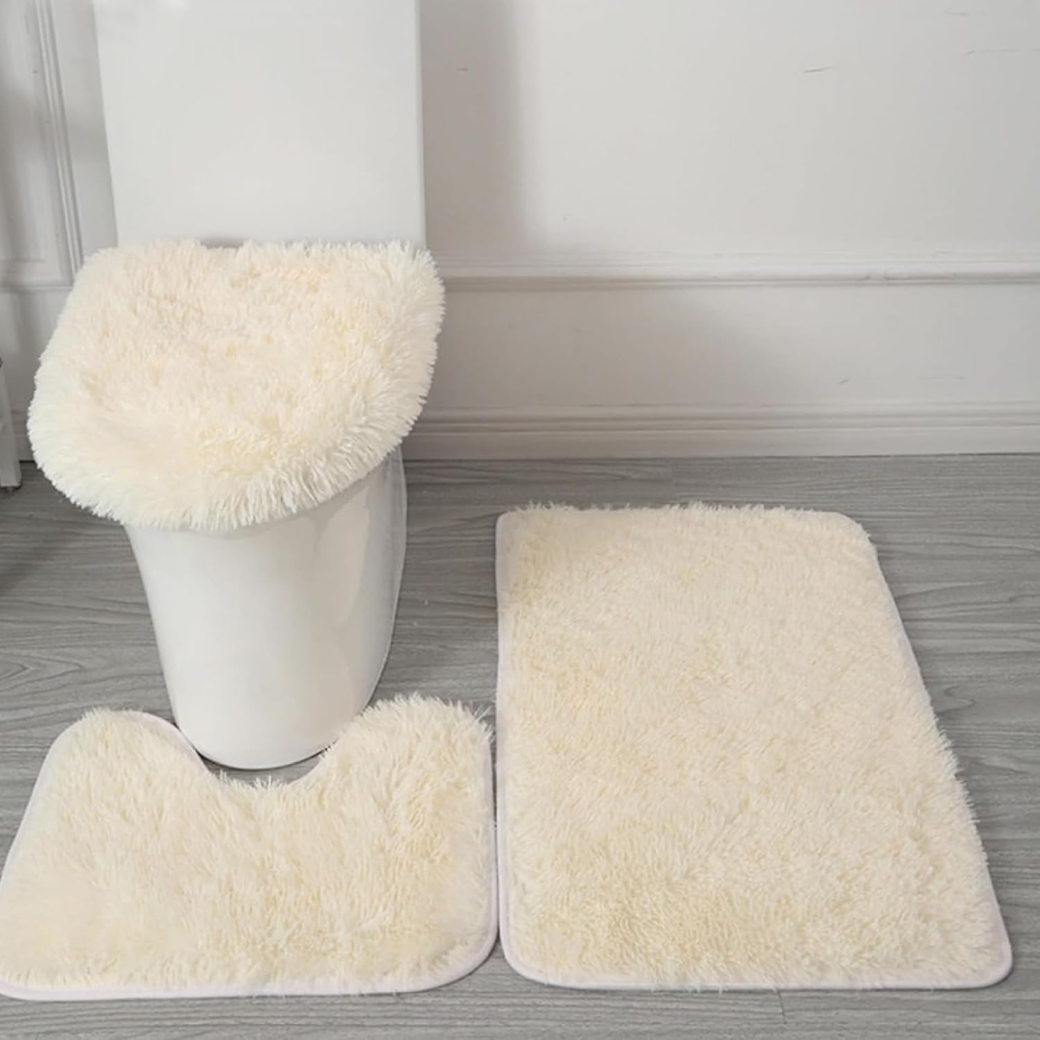 Juego de 3 alfombras de baño, tapete de baño, tapete en U, funda de asiento de inodoro suave de 3 a 1.6 in, de felpa, absorbente de agua,