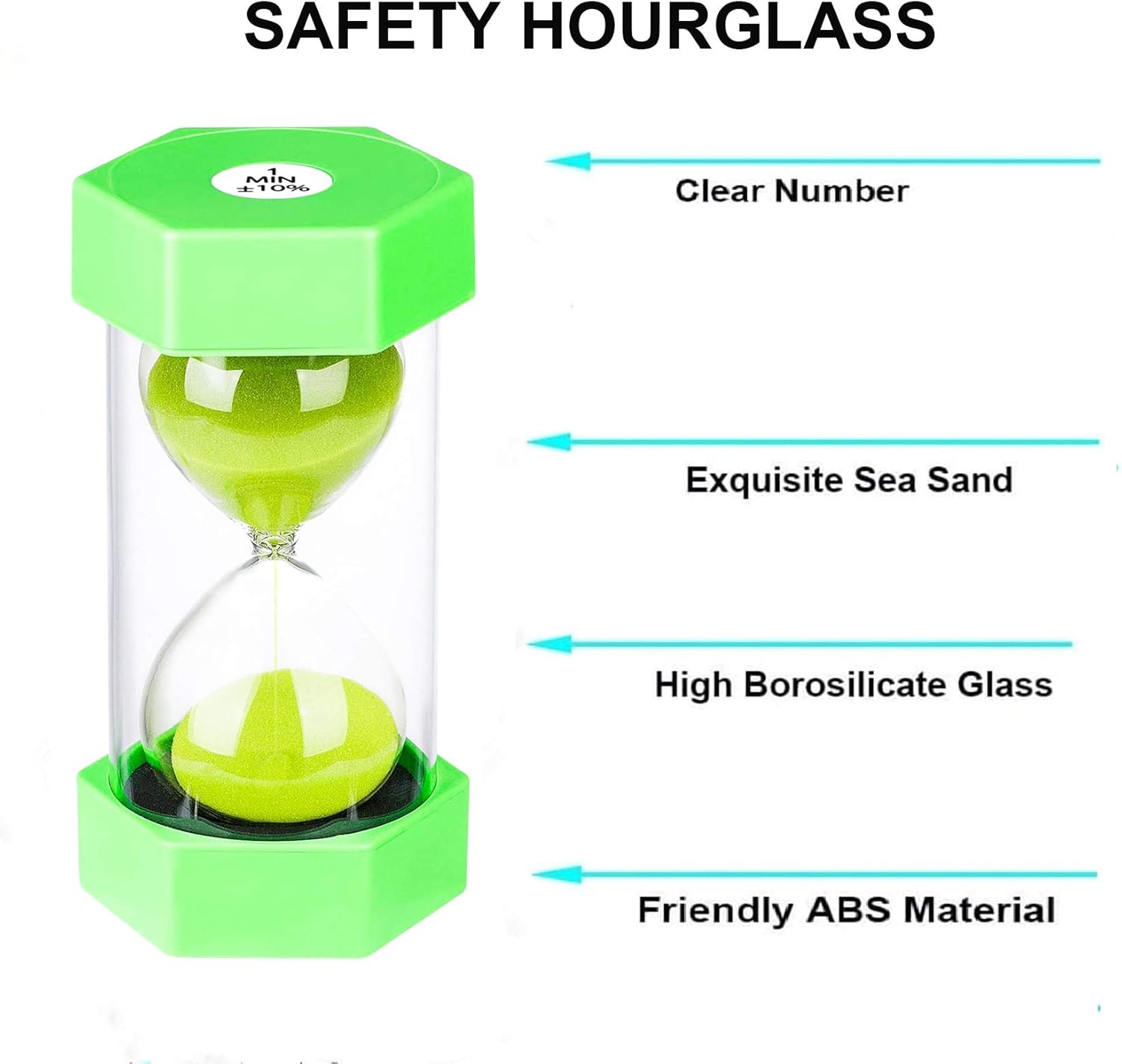 SuLiao Temporizador de arena de reloj de arena de 3 minutos reloj de arena colorido, pequeño reloj de arena verde de 3 minutos, reloj de arena,