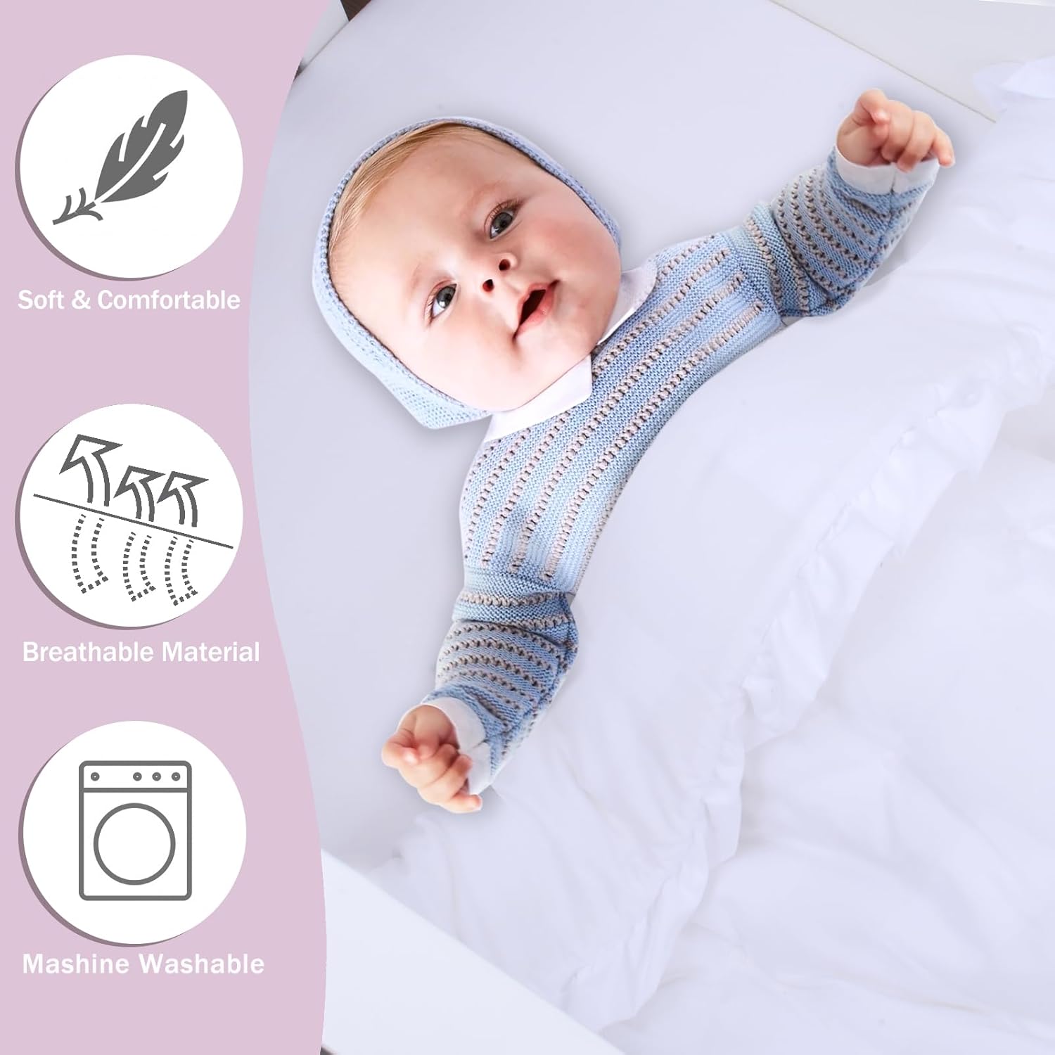 Cloele Juego de ropa de cama para cuna de bebé de 3 piezas, juego acolchado con volantes sólidos que incluye edredón, sábana bajera para niños y