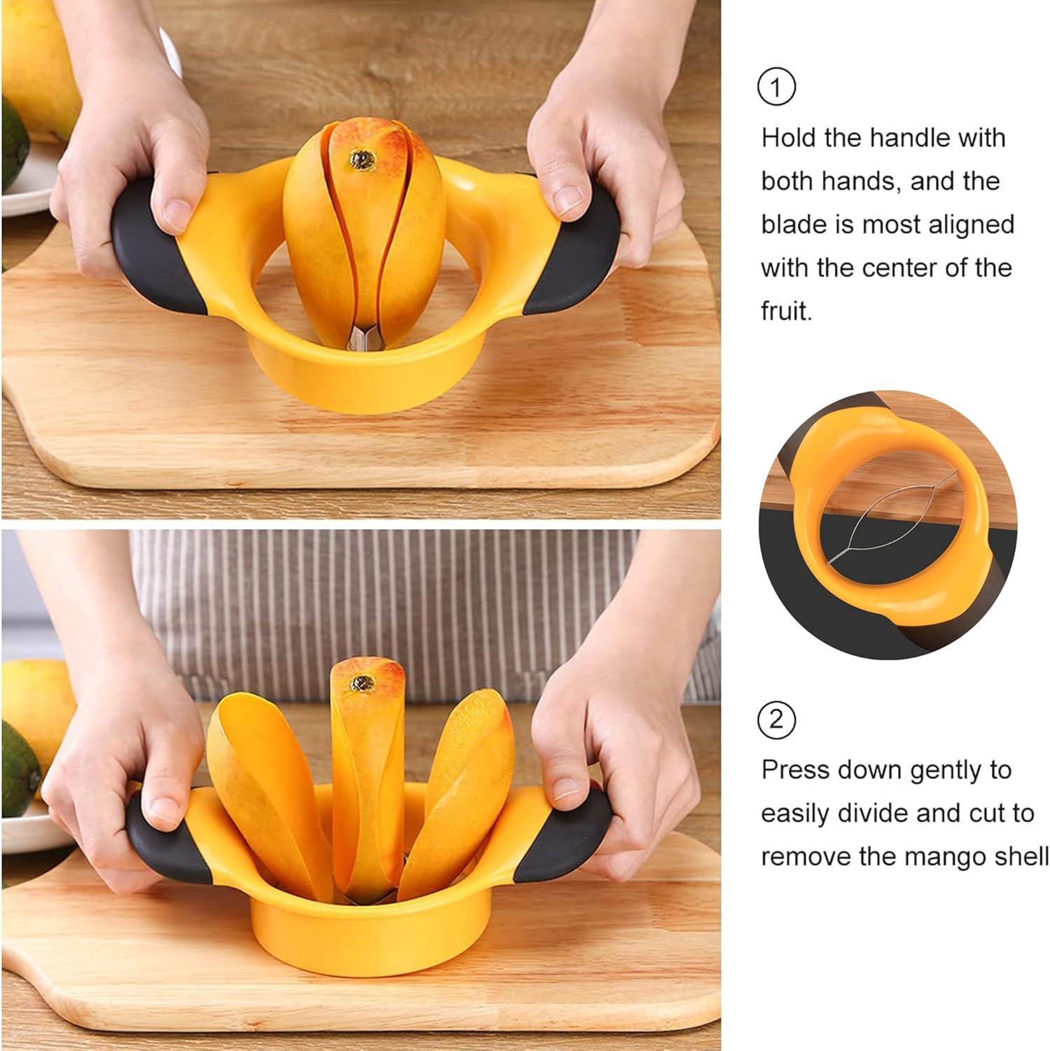 Cortador de mango, pelador, cortador, divisor, pitte con hoja de acero inoxidable, divisor grande de mango