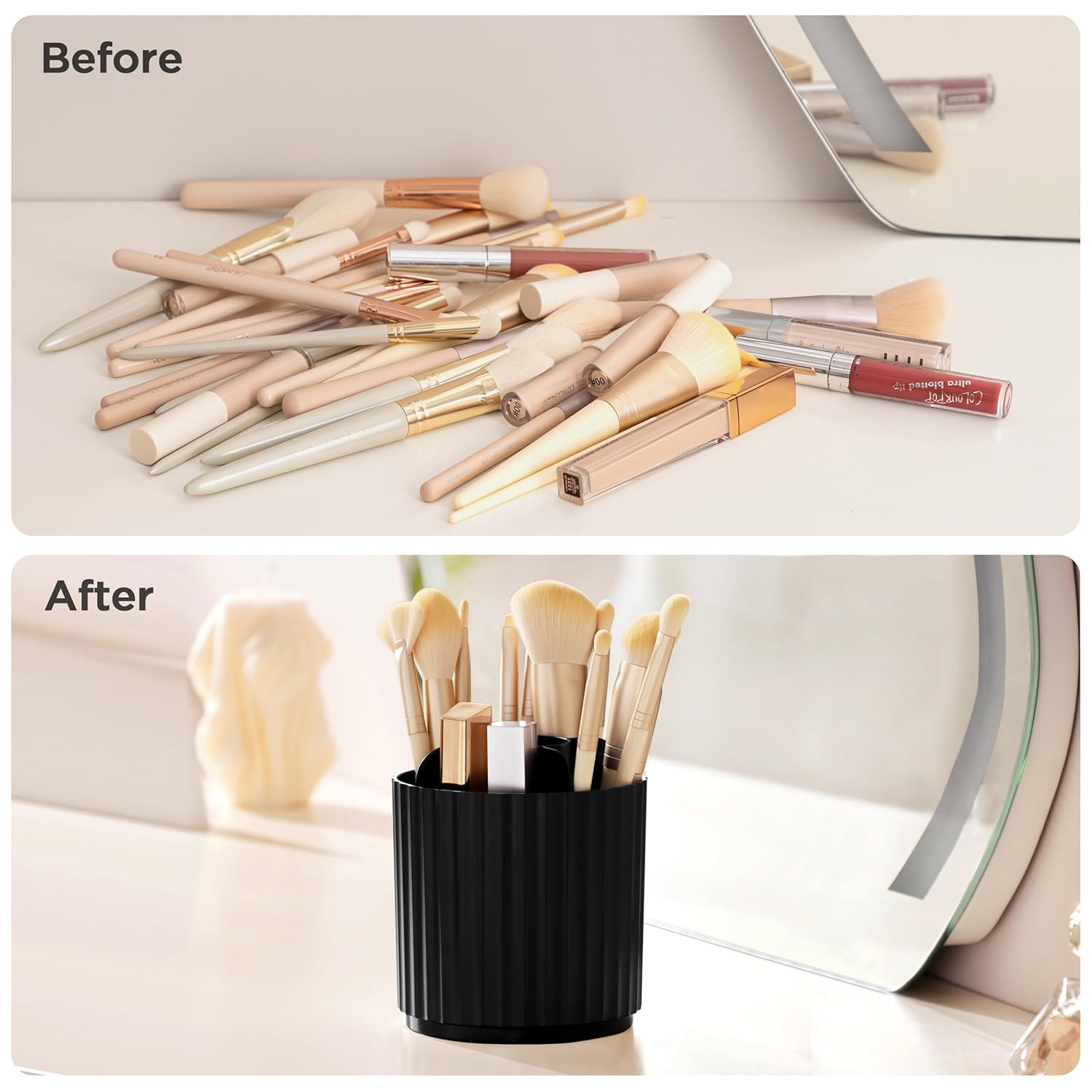 HBlife Soporte giratorio para brochas de maquillaje, organizador de brochas de maquillaje con tapa, organizador de cosméticos, a prueba de polvo,