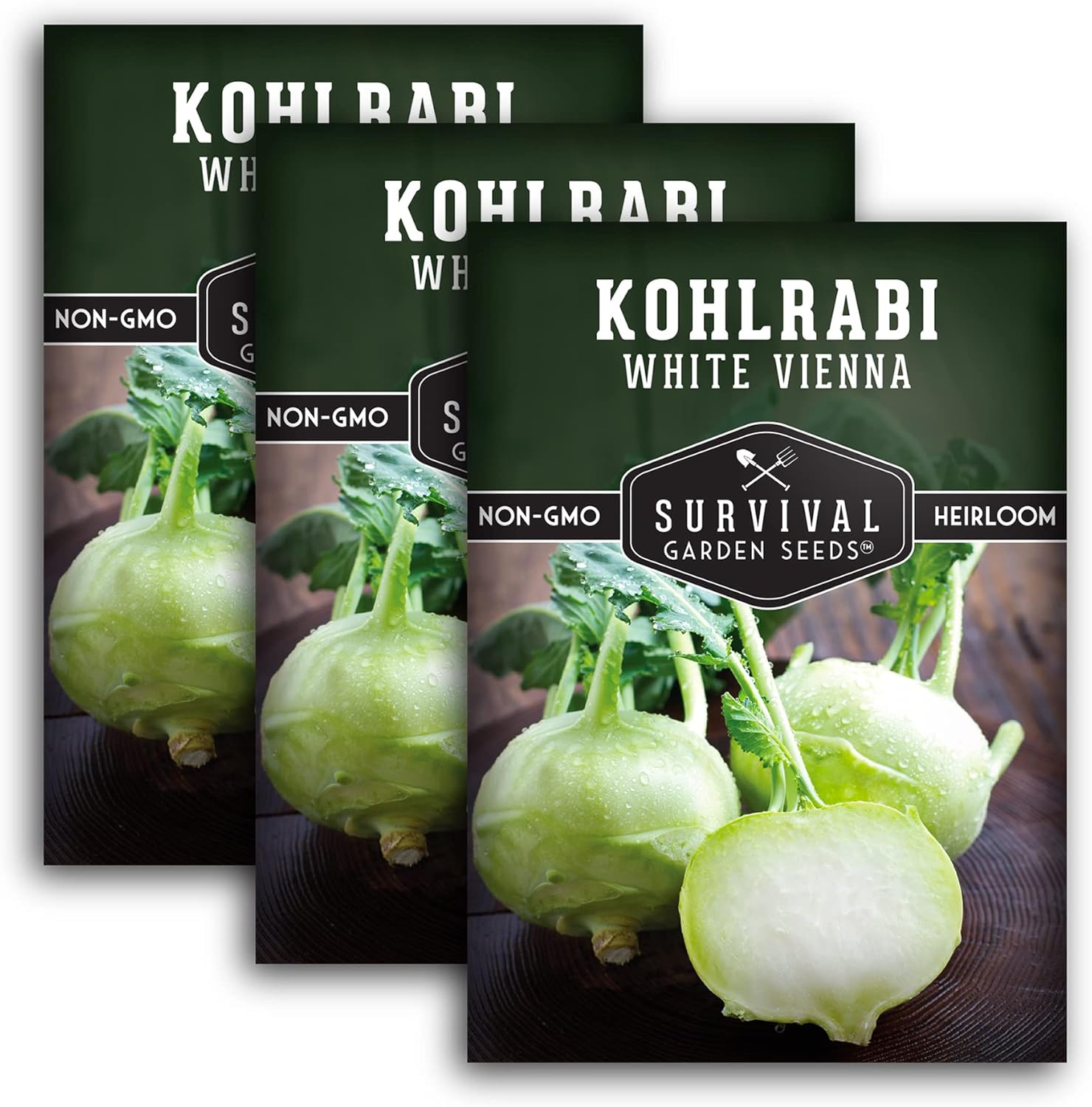 Survival Garden Seeds – Semilla de colinabo blanco de Viena para plantar – 3 paquetes con instrucciones para plantar y cultivar vegetales crucíferos