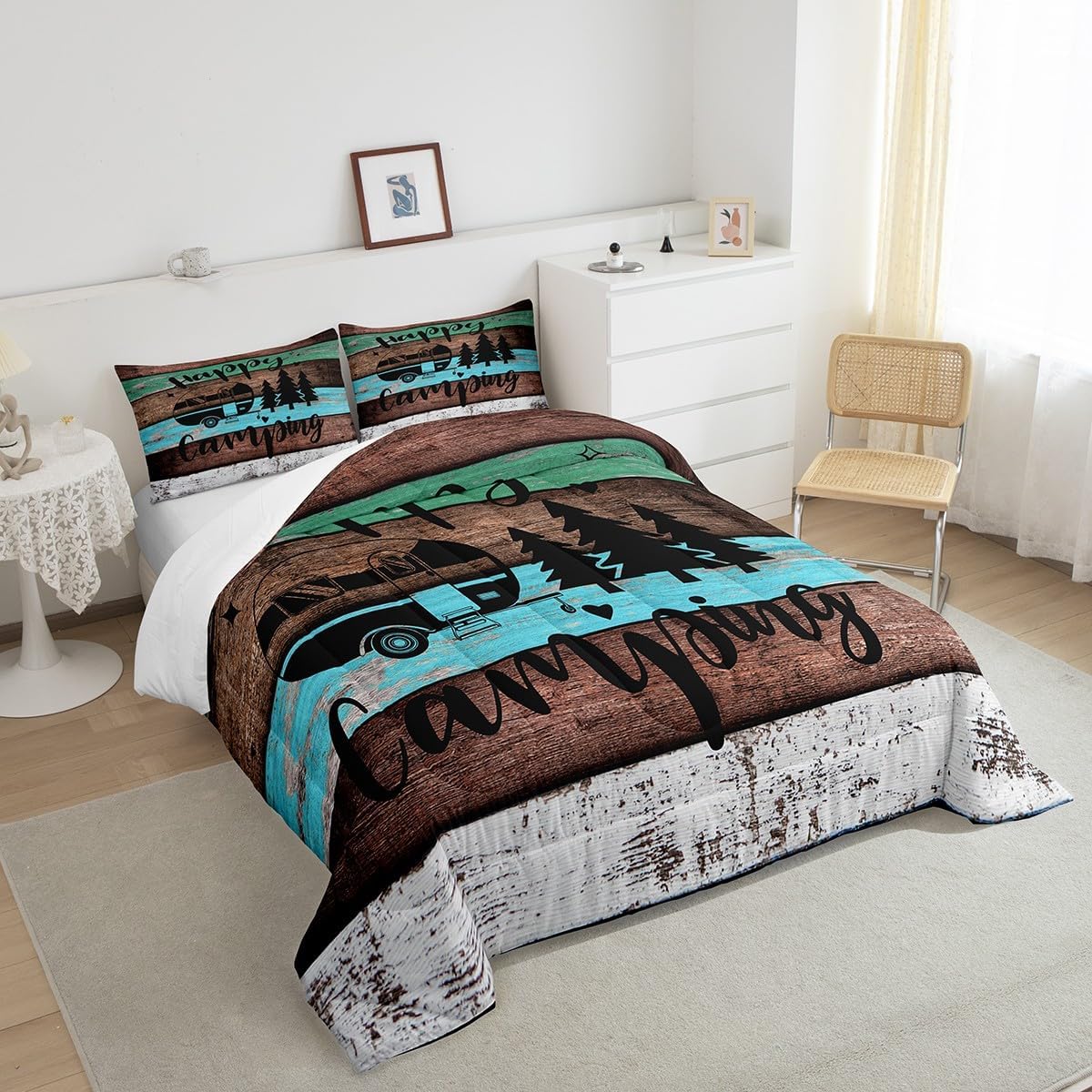 Castle Fairy Juego de edredón y edredón de madera vintage con diseño de granero, tamaño King, colección de cama ultra suave, ropa de cama de estilo