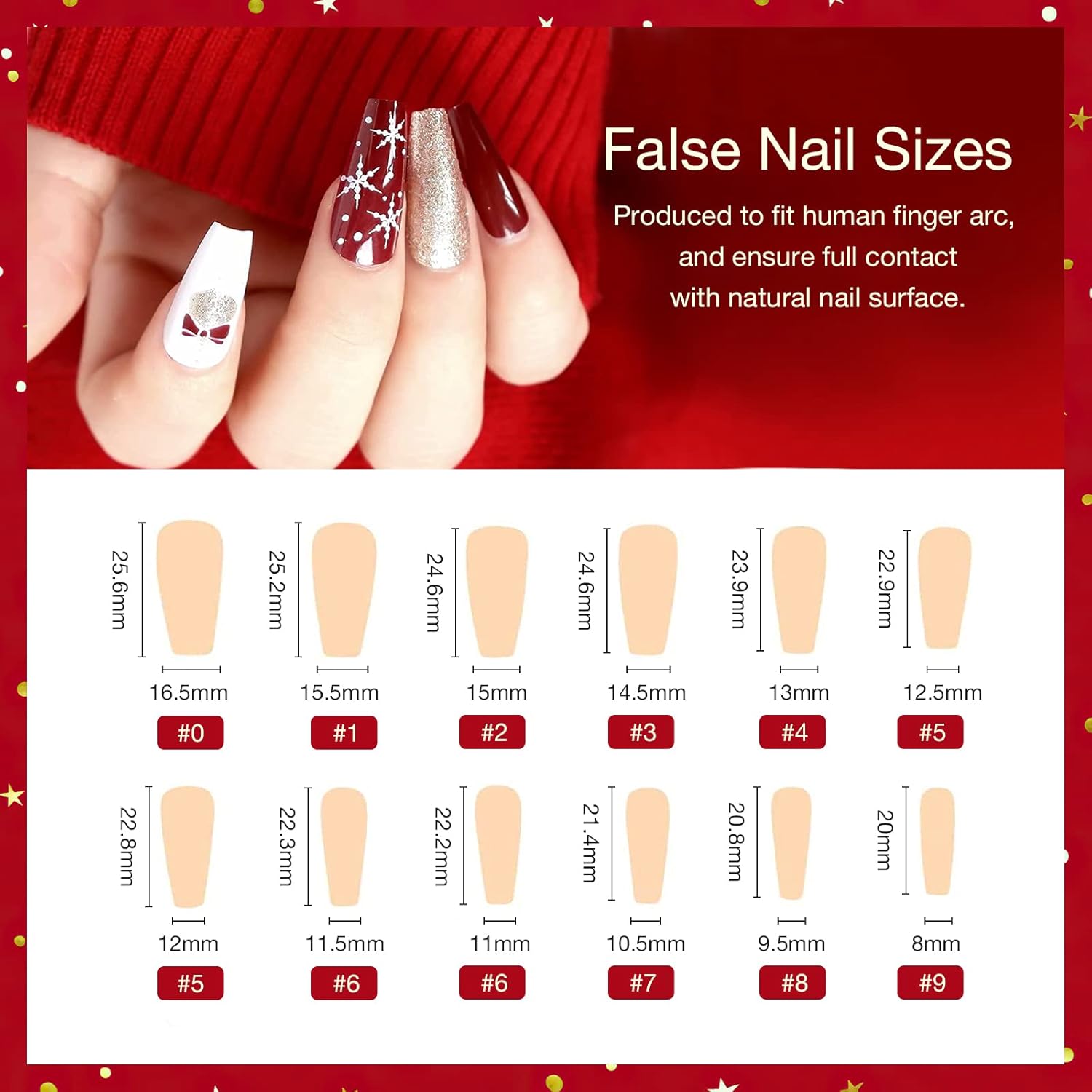 Kit de uñas postizas de acrílico de ataúd corto para Año Nuevo, decoración artística de copo de nieve de Navidad, puntas falsas de bailarina 05