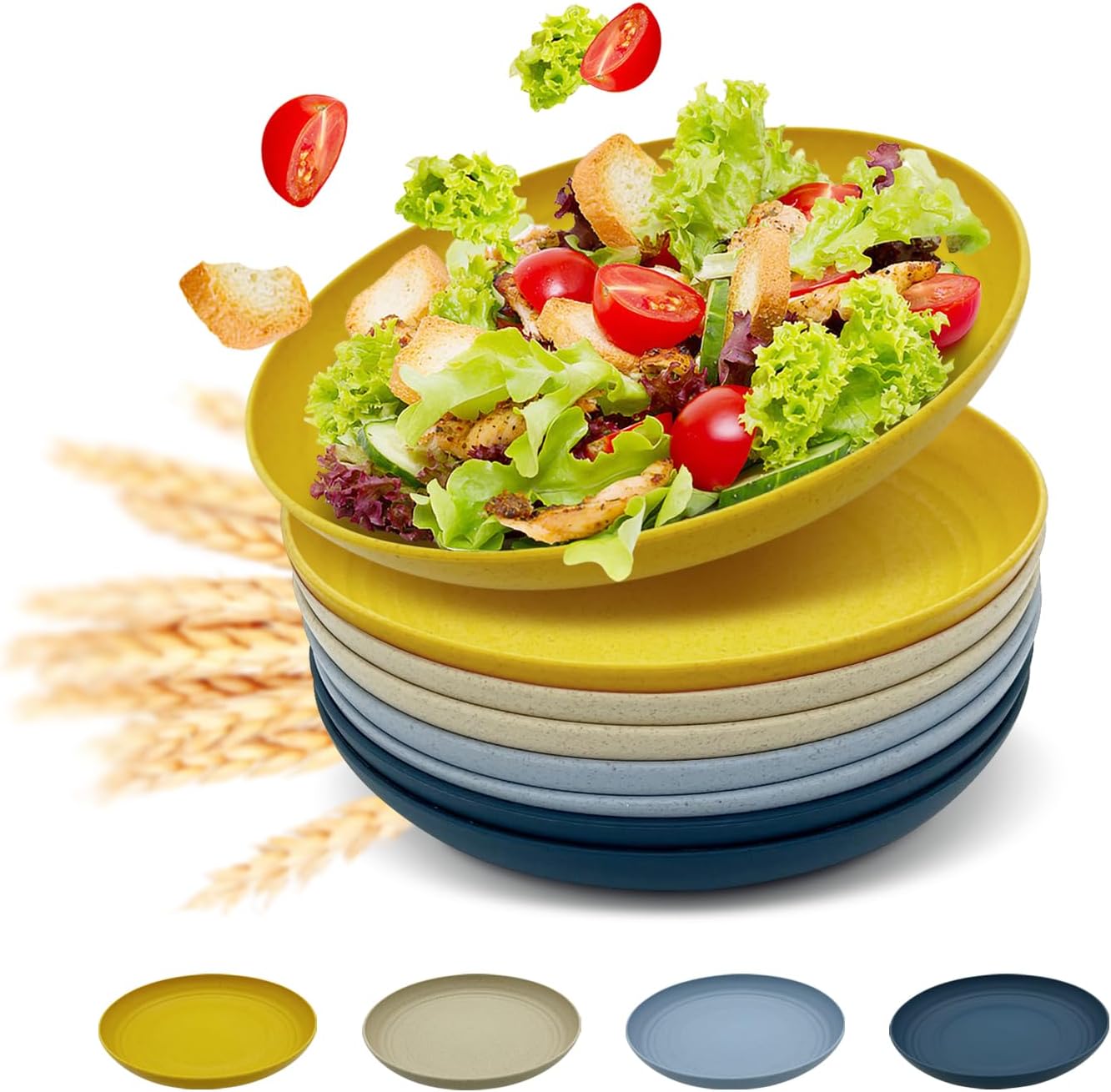 Yemyep Juego de 8 platos de paja de trigo de 9 pulgadas, platos de plástico irrompibles, reutilizables, aptos para microondas y lavavajillas, platos