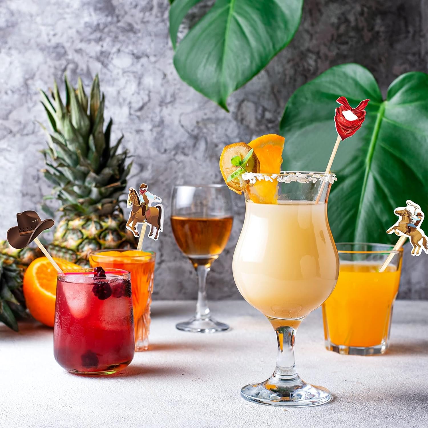 Palillos de cóctel de vaquero para aperitivos, brochetas de cóctel de bambú del salvaje oeste, palillos de comida para bebidas, palitos de postre,