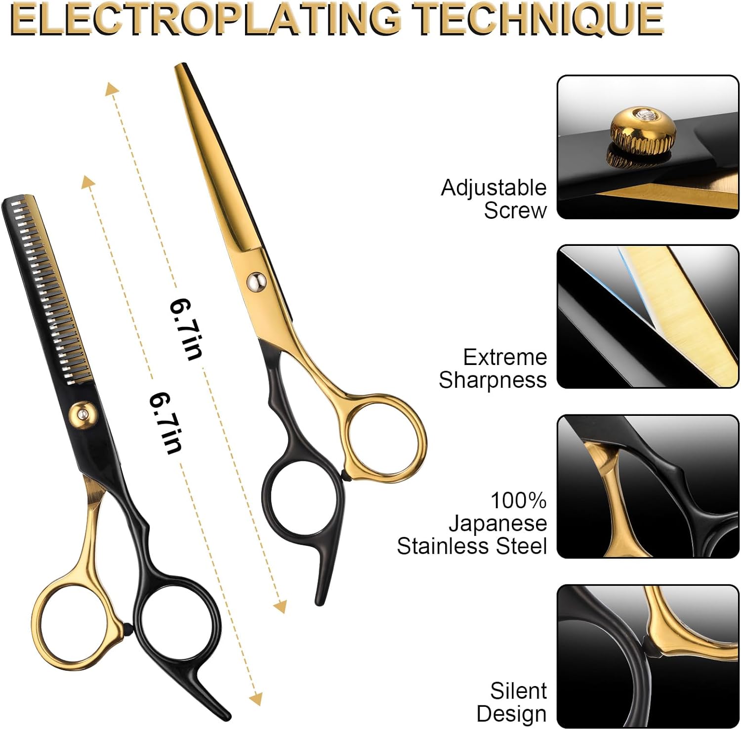 Juego de 9 tijeras afiladas para cortar el cabello, acero inoxidable de 6.7 pulgadas, juego profesional de tijeras de peluquería multifuncionales