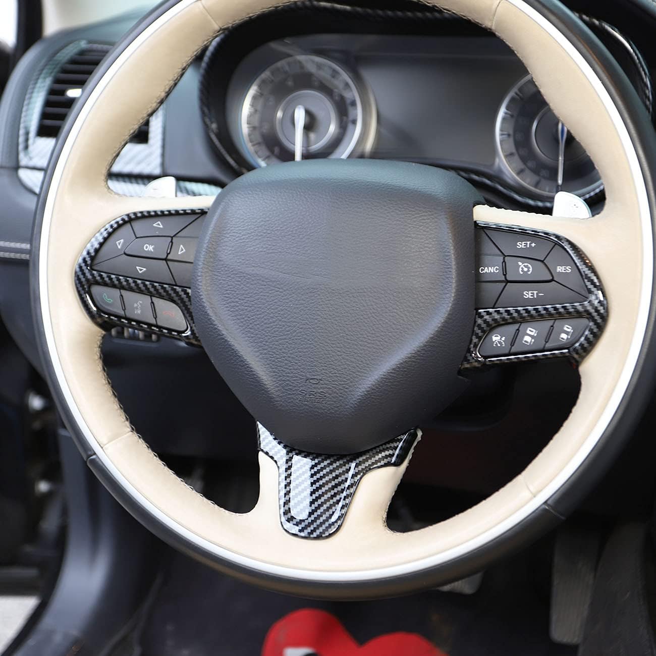 crosselec Kit de bisel de fibra de carbono para volante de fibra de carbono para Chrysler 300 2015-2021