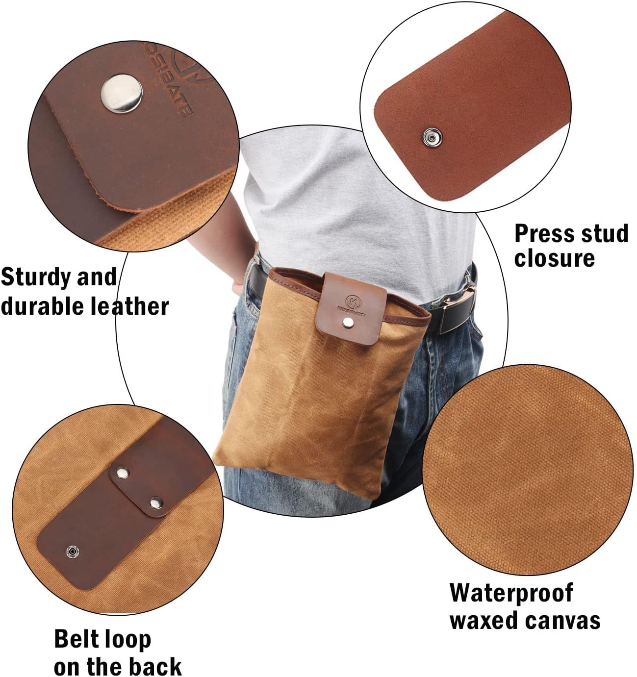 Kosibate Bolsa de forraje de lona encerada, bolsa de forraje para acampar al aire libre, bolsa de lona impermeable, bolsa de cuero plegable en la