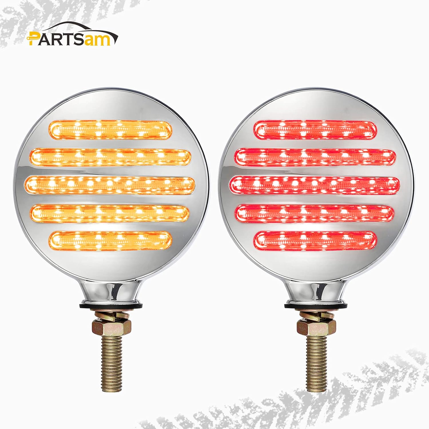 Partsam 2 luces de señal de giro LED de doble cara de línea plana, ámbarrojo, luces de pedestal LED redondas de línea plana, montaje en