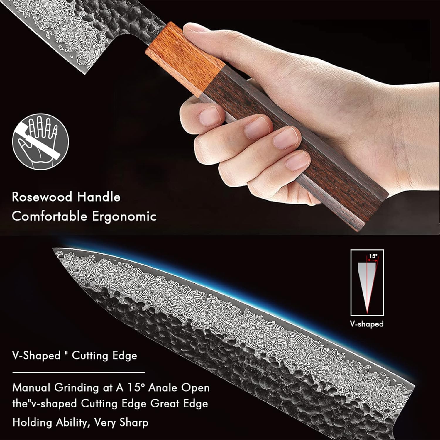 Cuchillo de chef hecho a mano japonés de 8 pulgadas, 67 capas, cuchillos de cocina de acero de Damasco forjados a mano