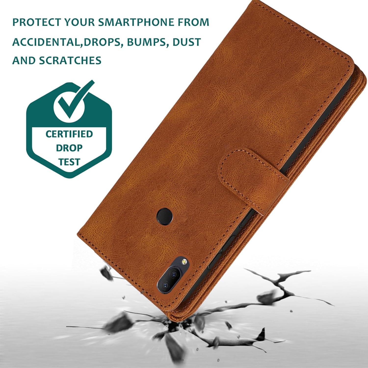 Compatible con Alcatel 3V 2019 – Funda tipo cartera de vidrio templado, protector de pantalla y cremallera de cuero retro, soporte para tarjetas,