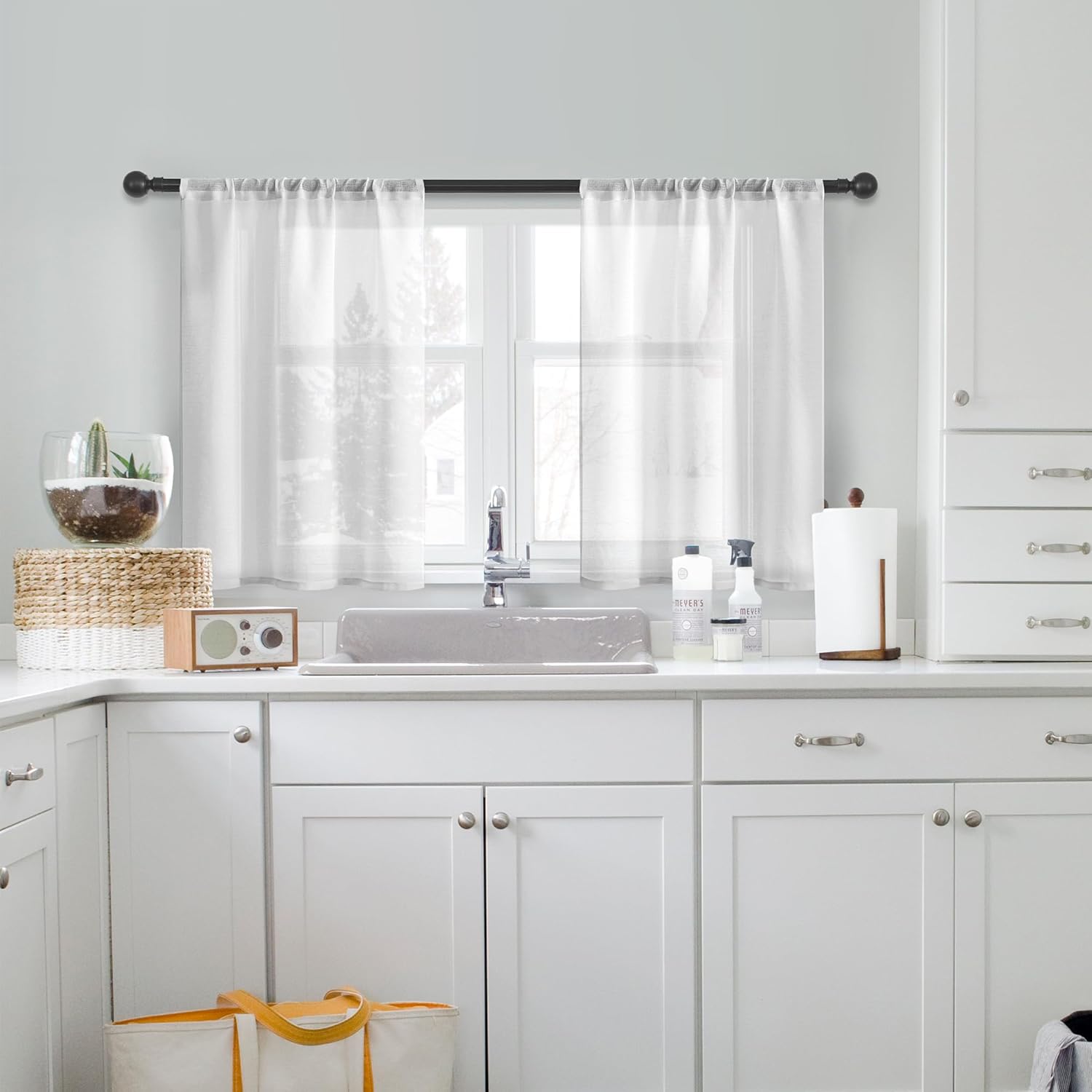 MRTREES – Cortinas de gasa pequeñas y translúcidas con filtrado de luz y bolsillo para cortinero, 2 paneles para media ventana